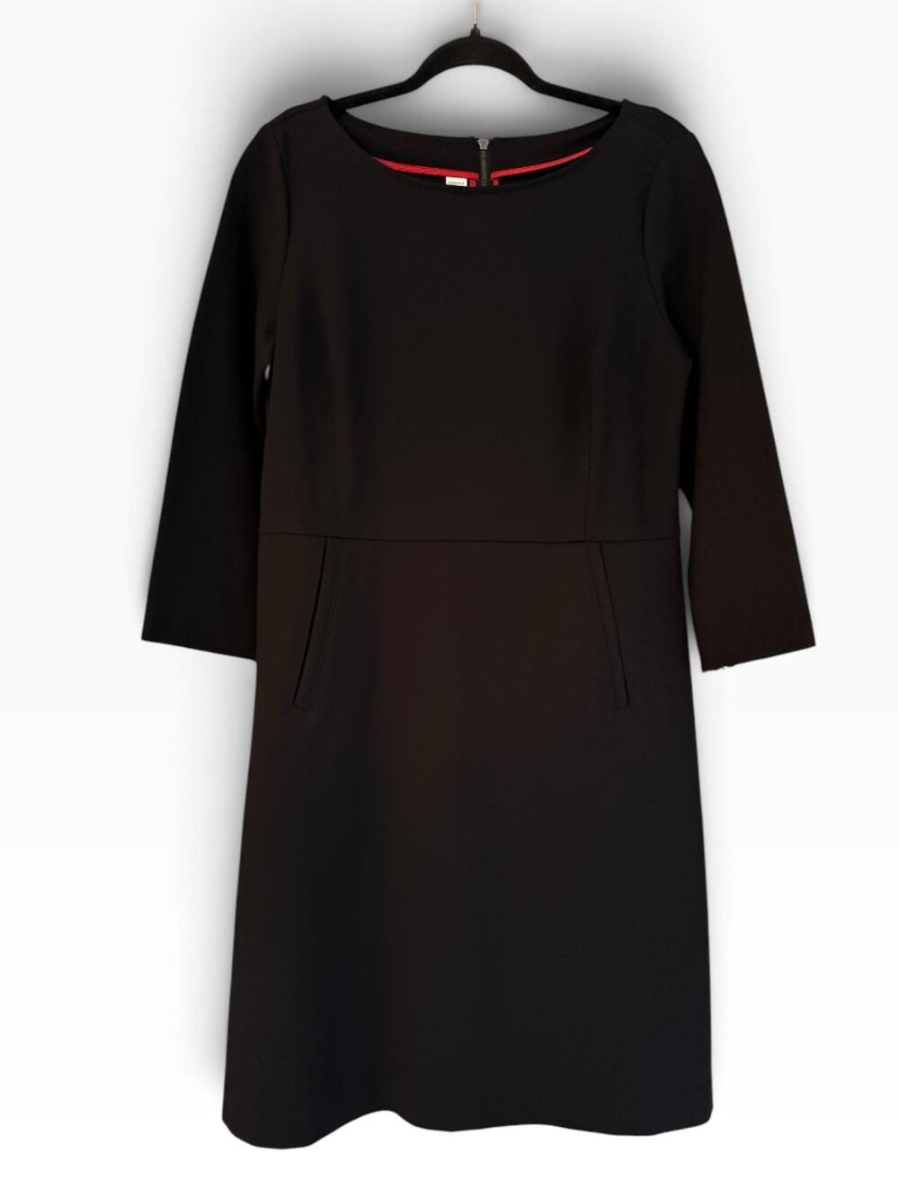SPANX The Perfect Shift Dress L Black Ponte 3/4 Sleeve Pockets Back Zip